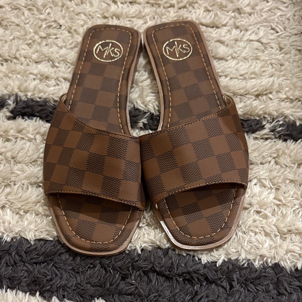 MKS Checkered Brown Slide Sandals